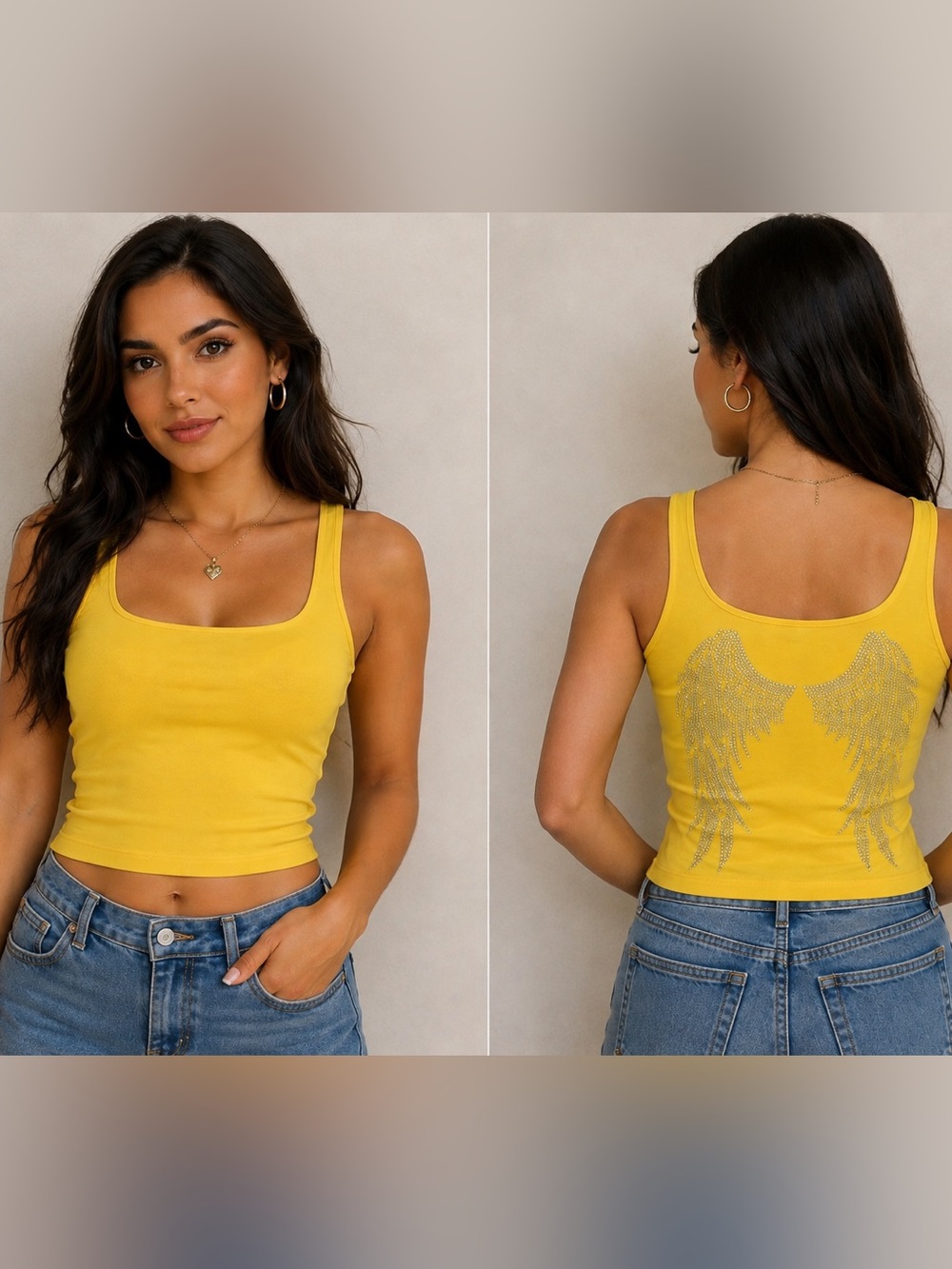 Ambiance Yellow Rhinestone Wing Tank Top - Women